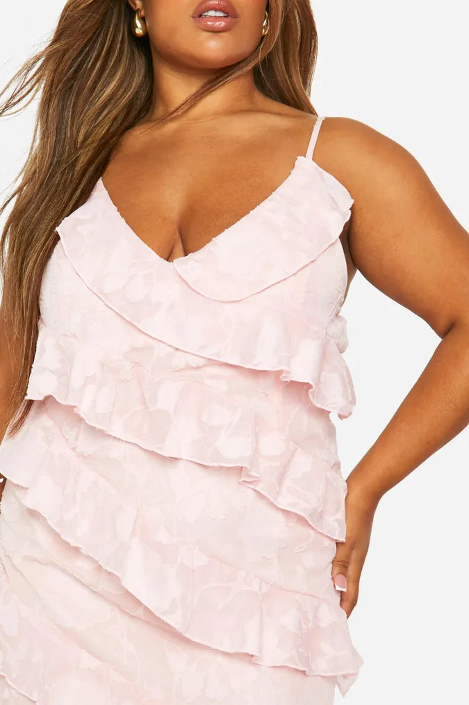 Textured Ruffle Asymmetric Maxi Dress