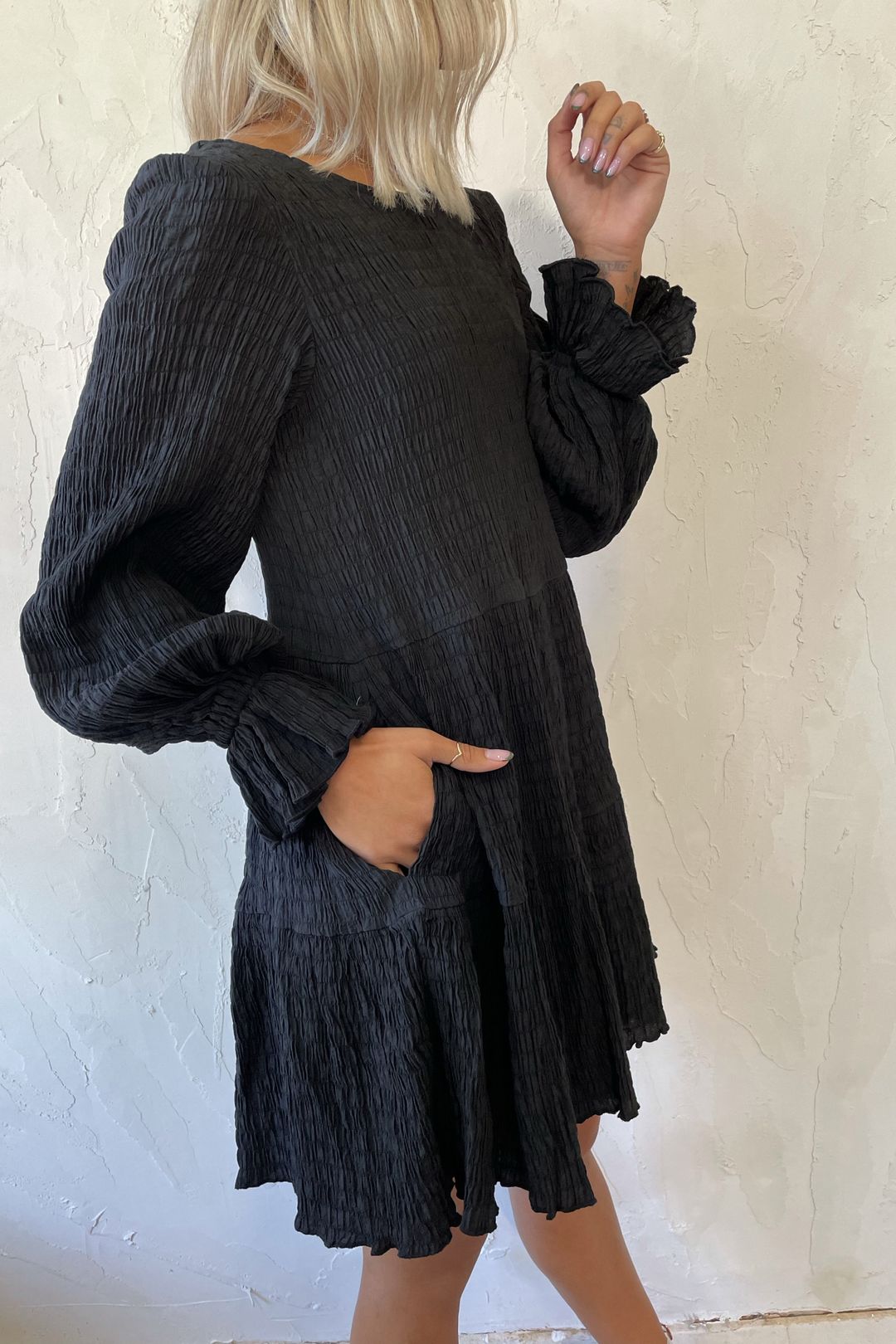 Asher Smock Dress in Black - Sovere
