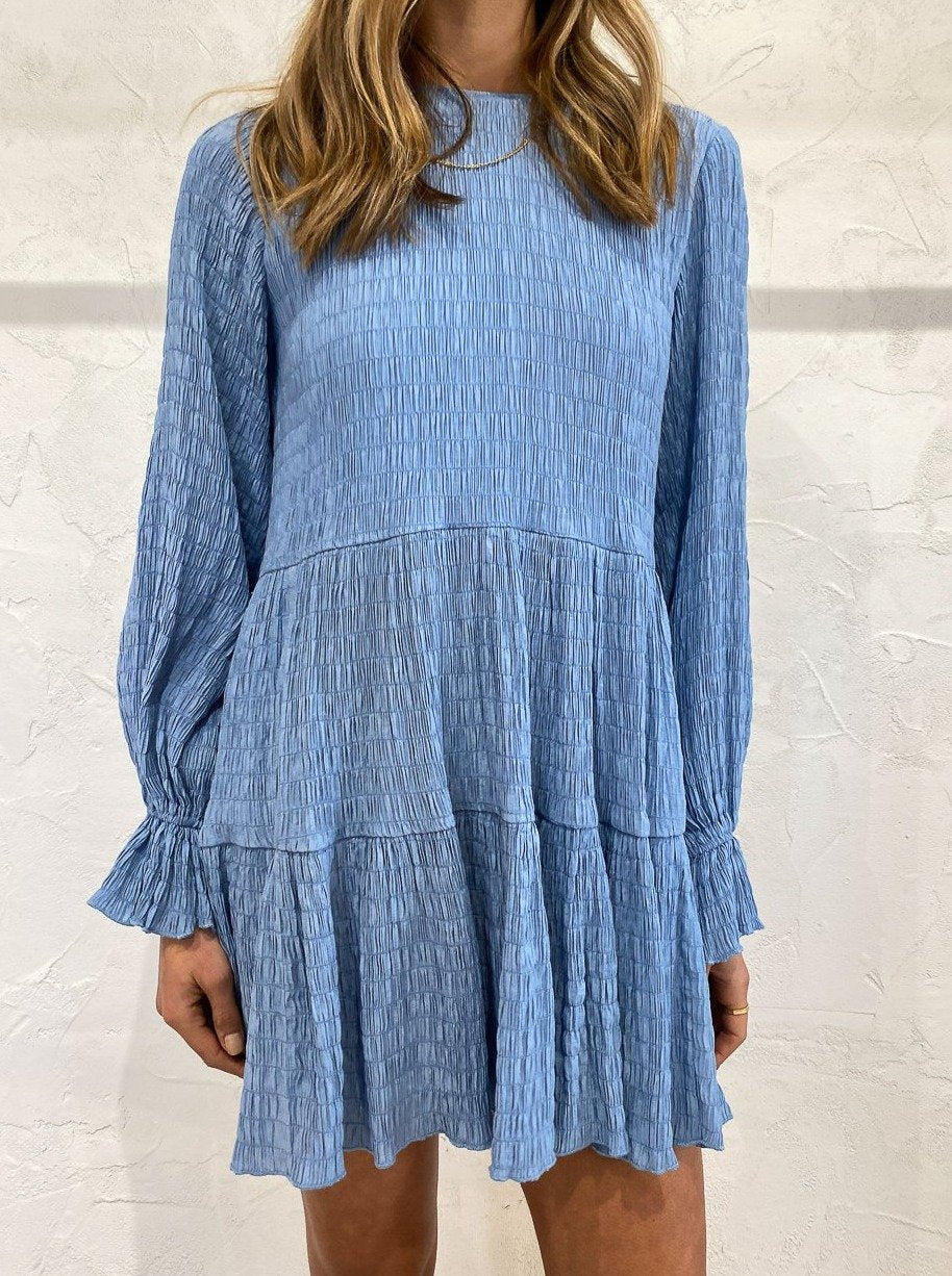 Asher Smock Dress in Dusty Blue - Sovere