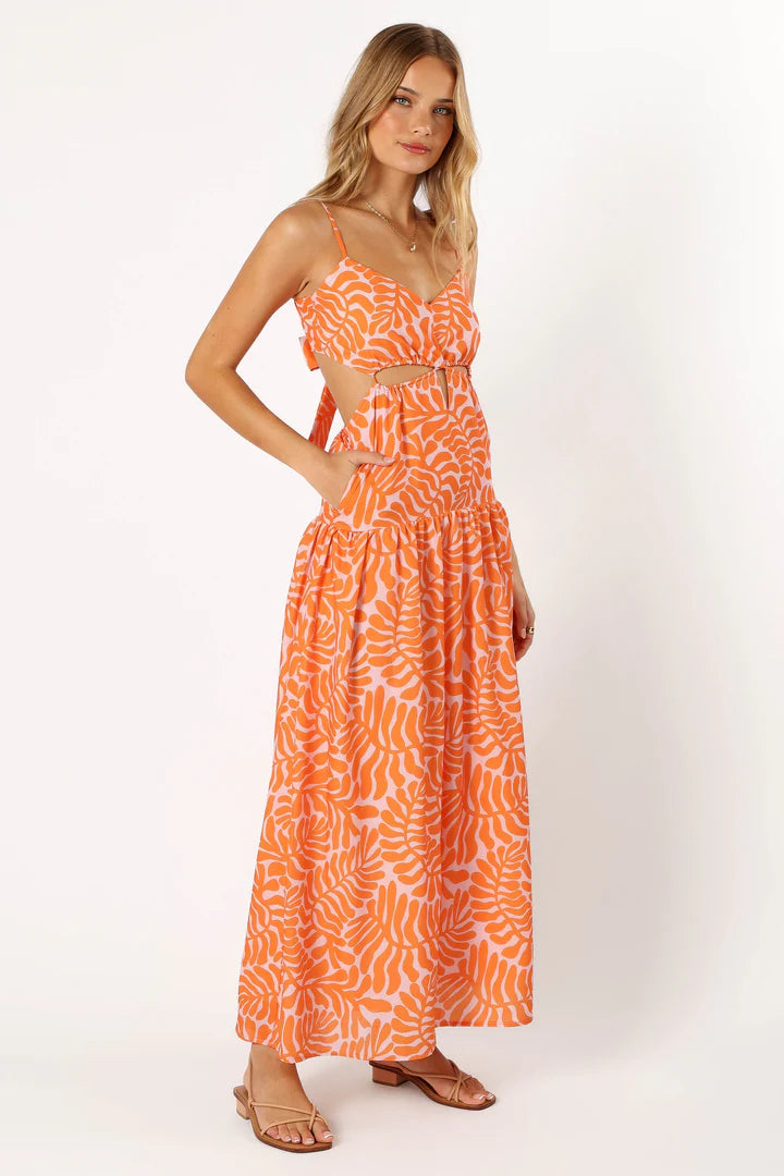 Dalton Cut out Maxi Dress - Orange Print