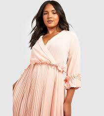 Ruffle Detail Pleated Midi Dress - Boohoo