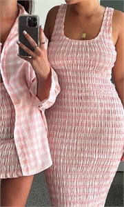 Klein Gingham Midi Dress - Ruby