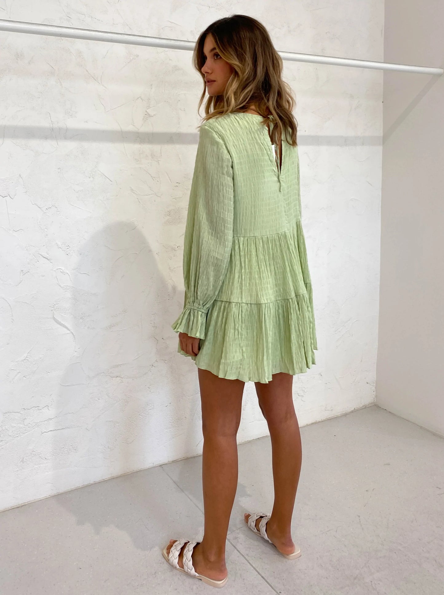 Asher Smock Dress in Pale Lime - Sovere