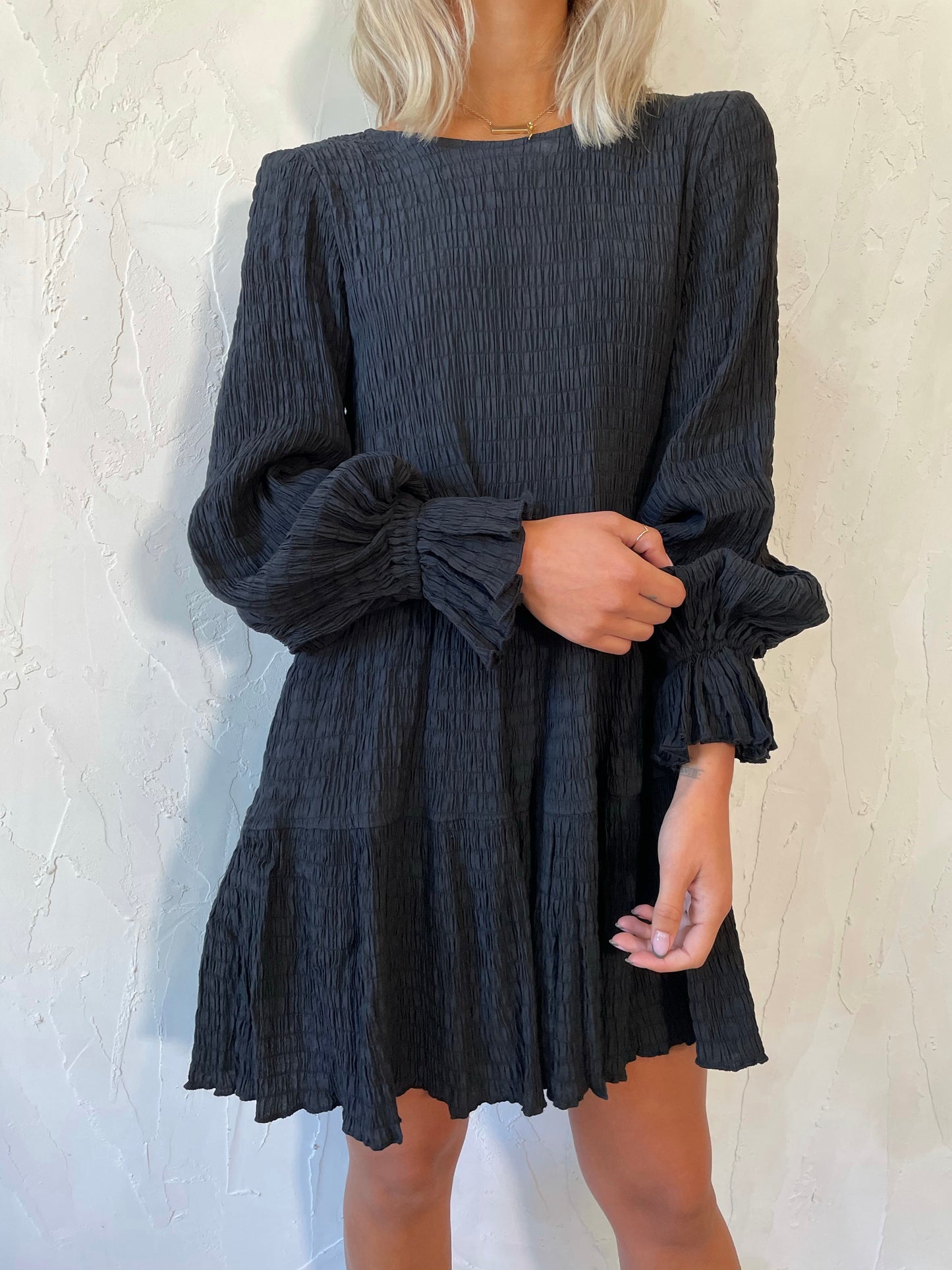 Asher Smock Dress in Black - Sovere