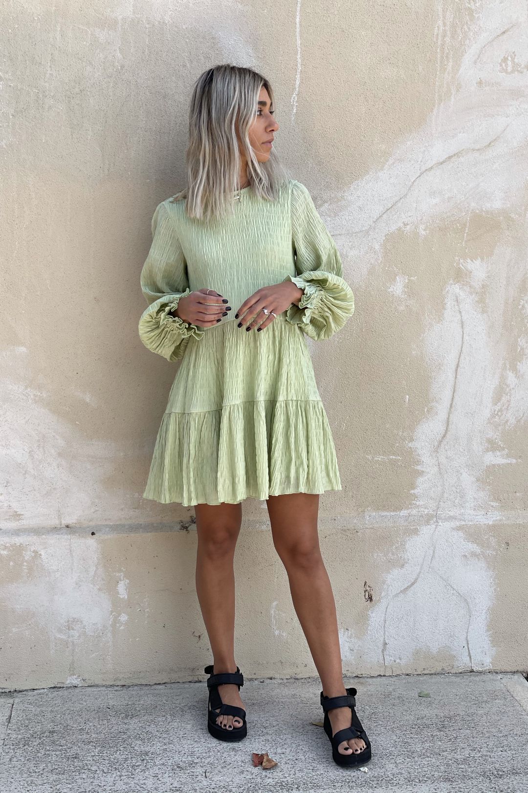 Asher Smock Dress in Pale Lime - Sovere